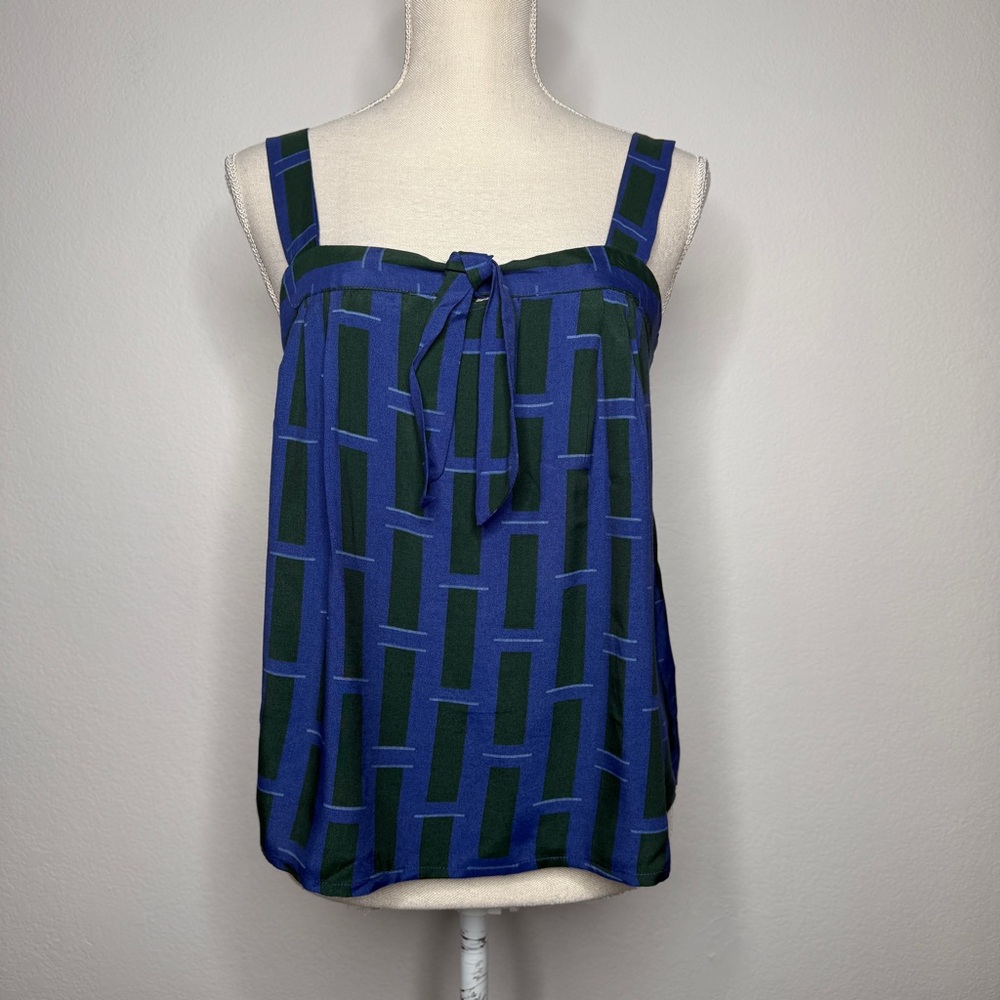 Corey Lynn Calter Blouse Sleeveless Geometric Bow Anthropologie Blue Size S